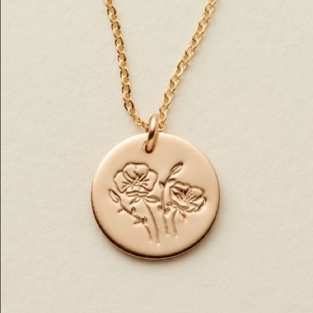 August Poppy Birth Flower Minimal Charm Necklace